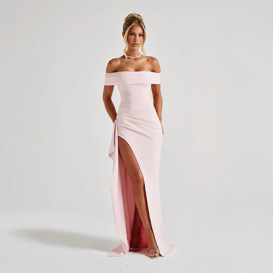 Abendkleid mit Seitenschlitz und freien Schultern für Damen - Rosa