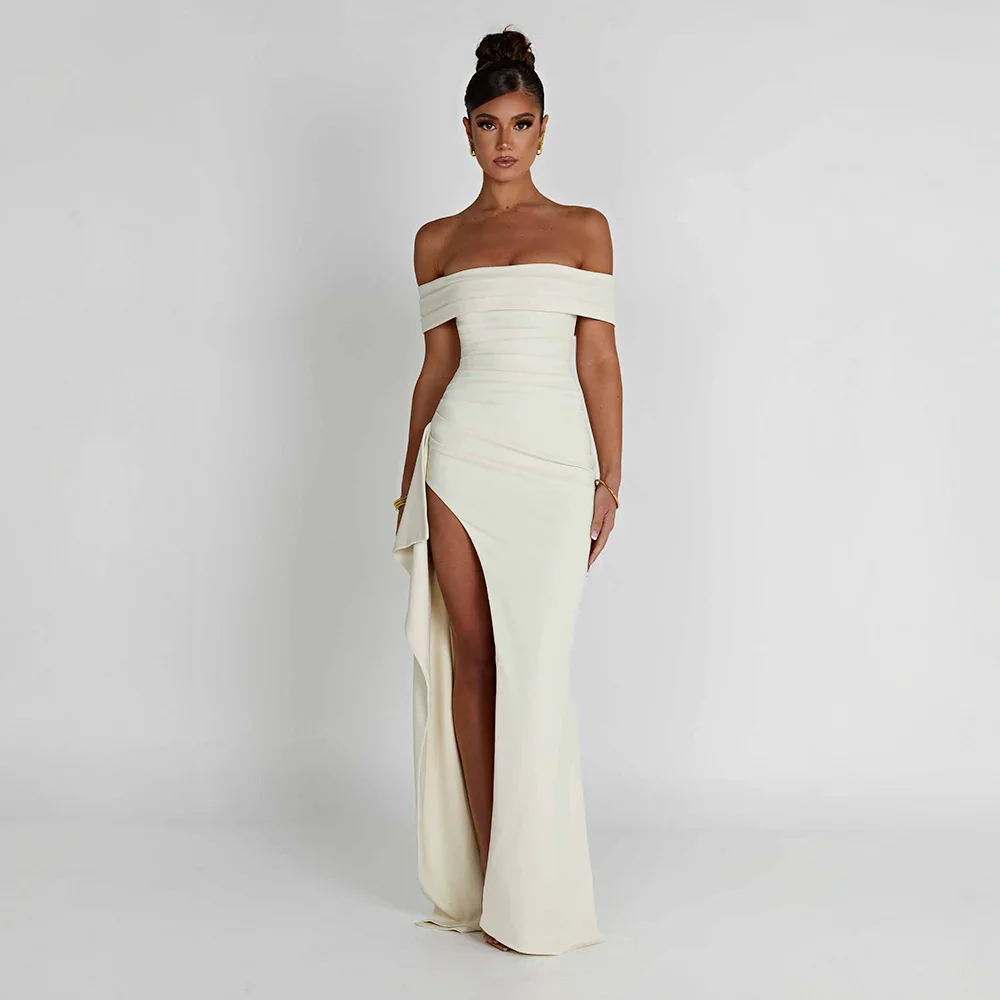 Abendkleid mit Seitenschlitz und freien Schultern für Damen - Weiß