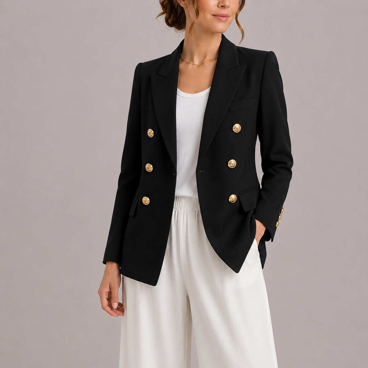 Blazer als Zweireiher mit goldfarbenen Knöpfen für Damen - Schwarz