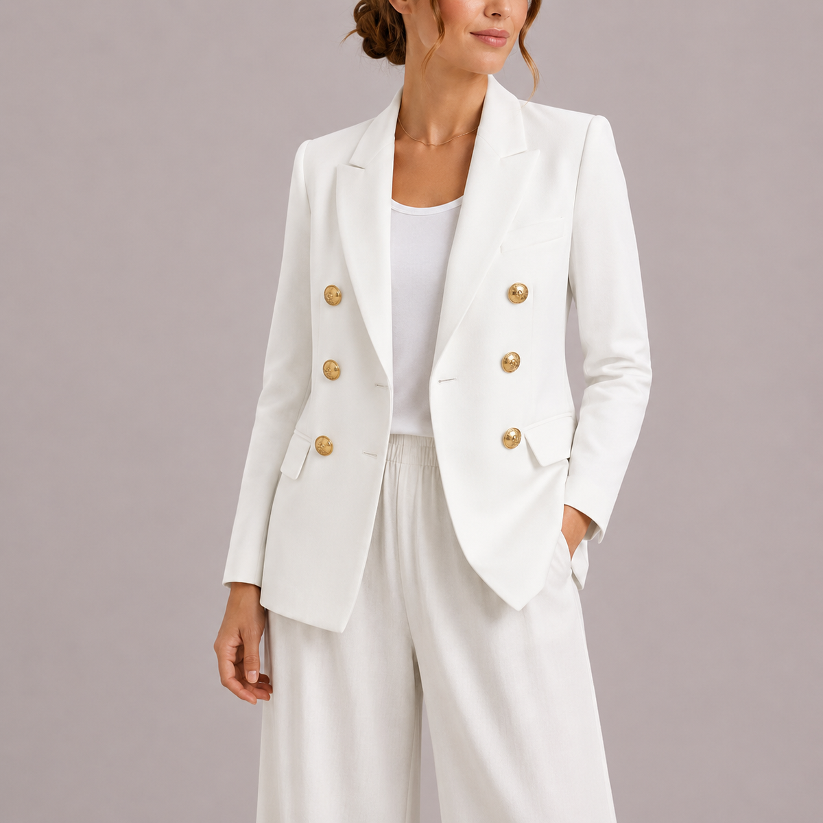 Blazer als Zweireiher mit goldfarbenen Knöpfen für Damen - Weiß