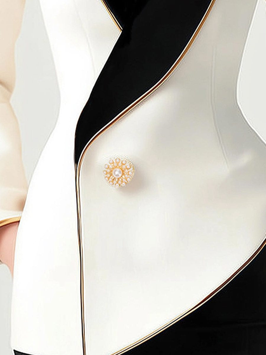 Asymmetric Blazer with Contrast Lapels - White