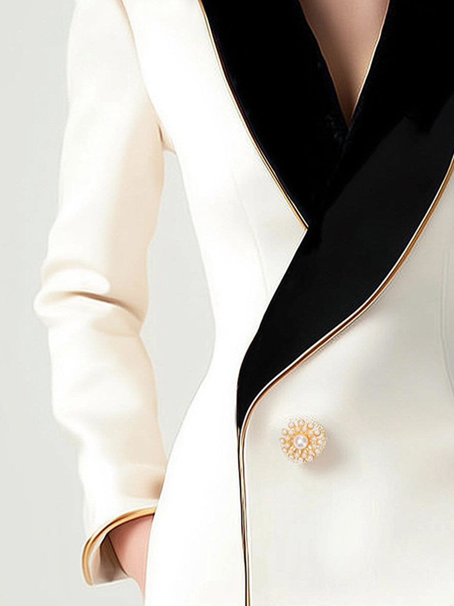 Asymmetric Blazer with Contrast Lapels - White