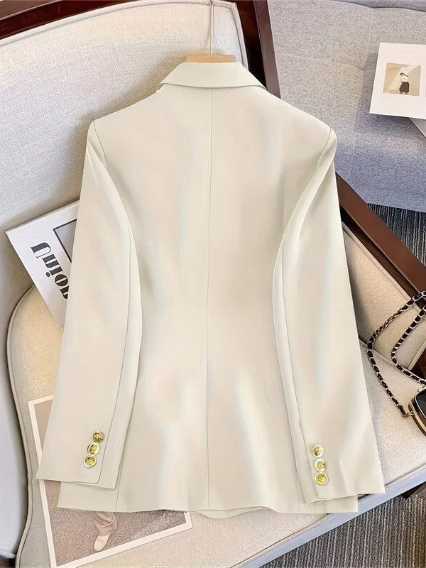 Double-Breasted Blazer with Notched Lapels - Cream