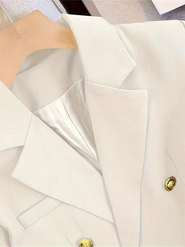 Double-Breasted Blazer with Notched Lapels - Cream