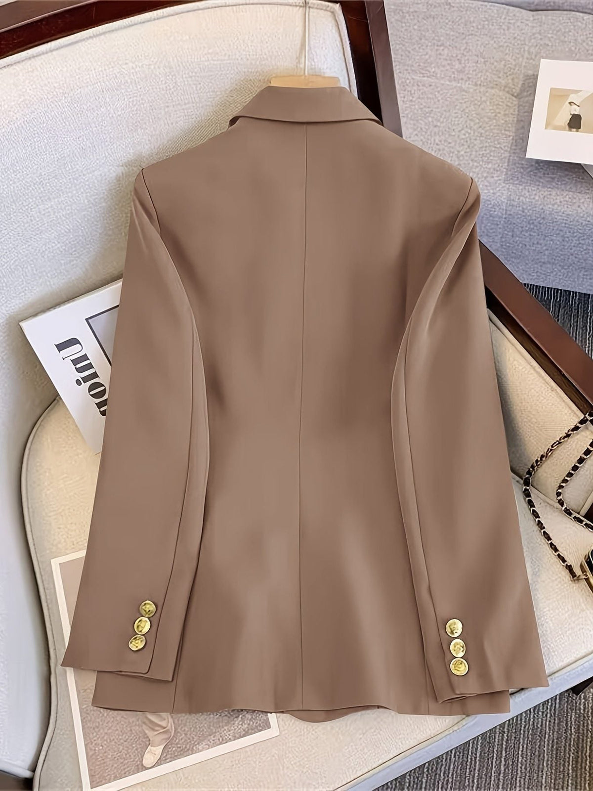 Double-Breasted Blazer with Notched Lapels - Camel