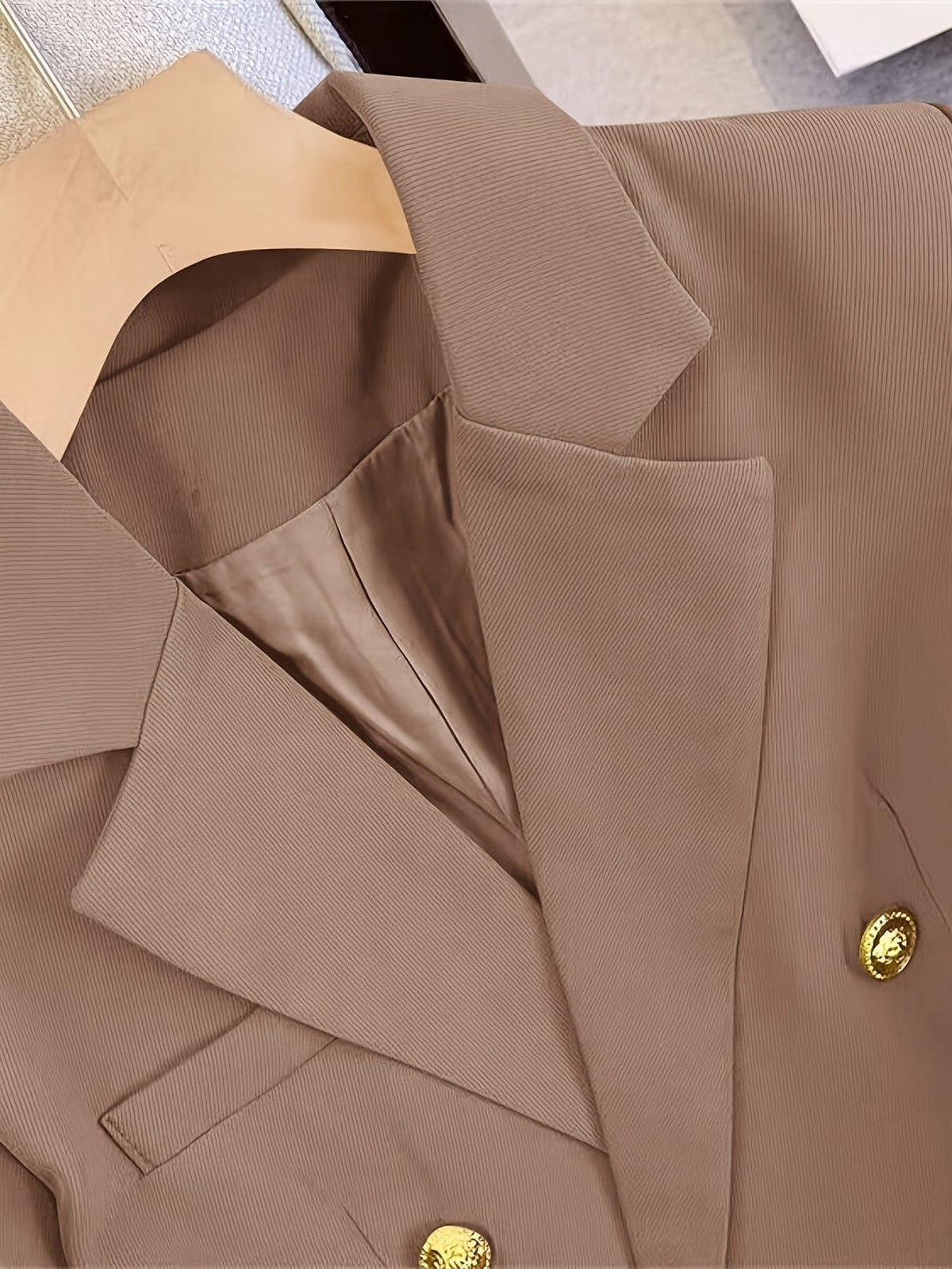 Double-Breasted Blazer with Notched Lapels - Camel