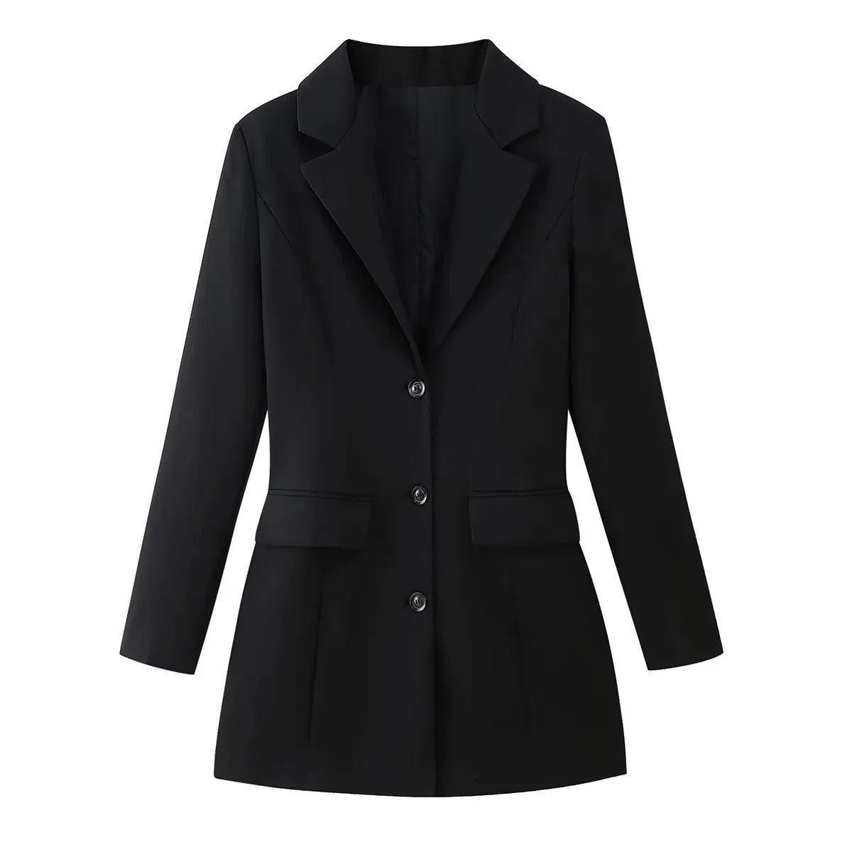 Long Tailored Blazer with Welt Pockets - Black