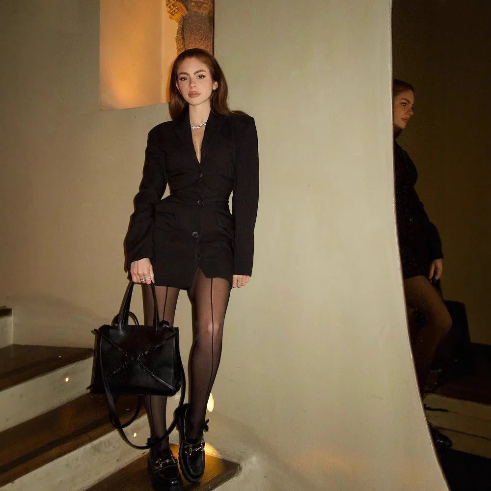 Long Tailored Blazer with Welt Pockets - Black
