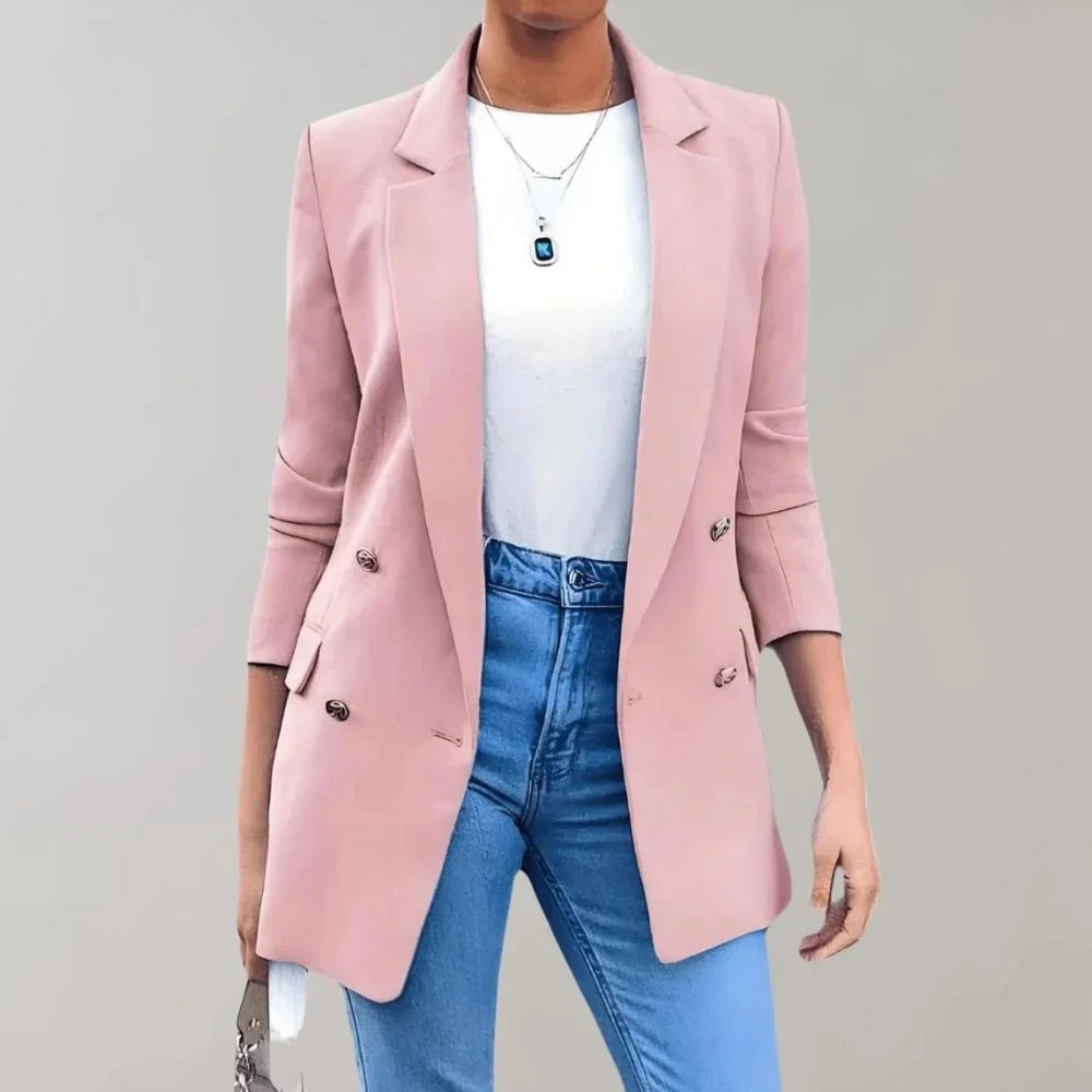 Single-Button Notch-Lapel Blazer - Pink