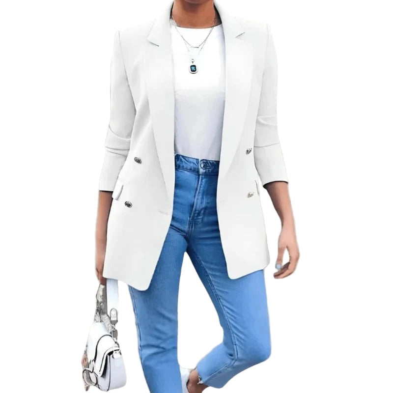 Single-Button Notch-Lapel Blazer - White