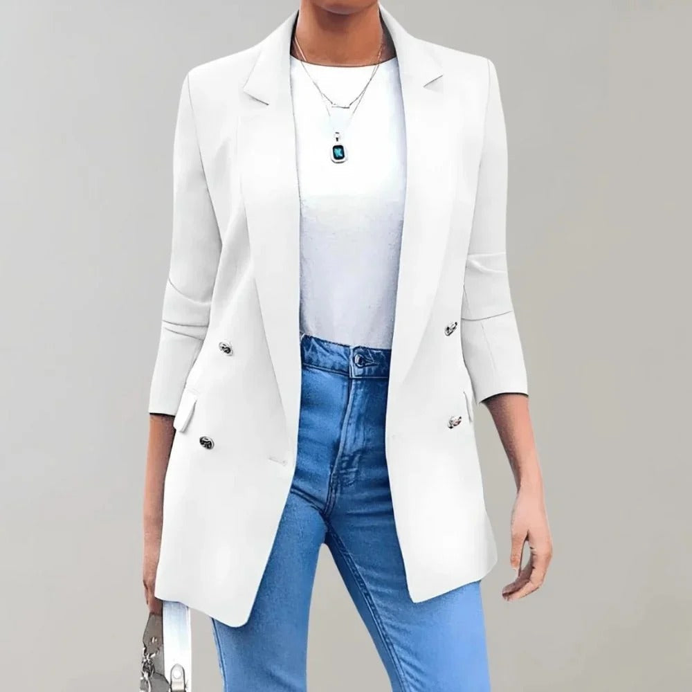 Single-Button Notch-Lapel Blazer - White