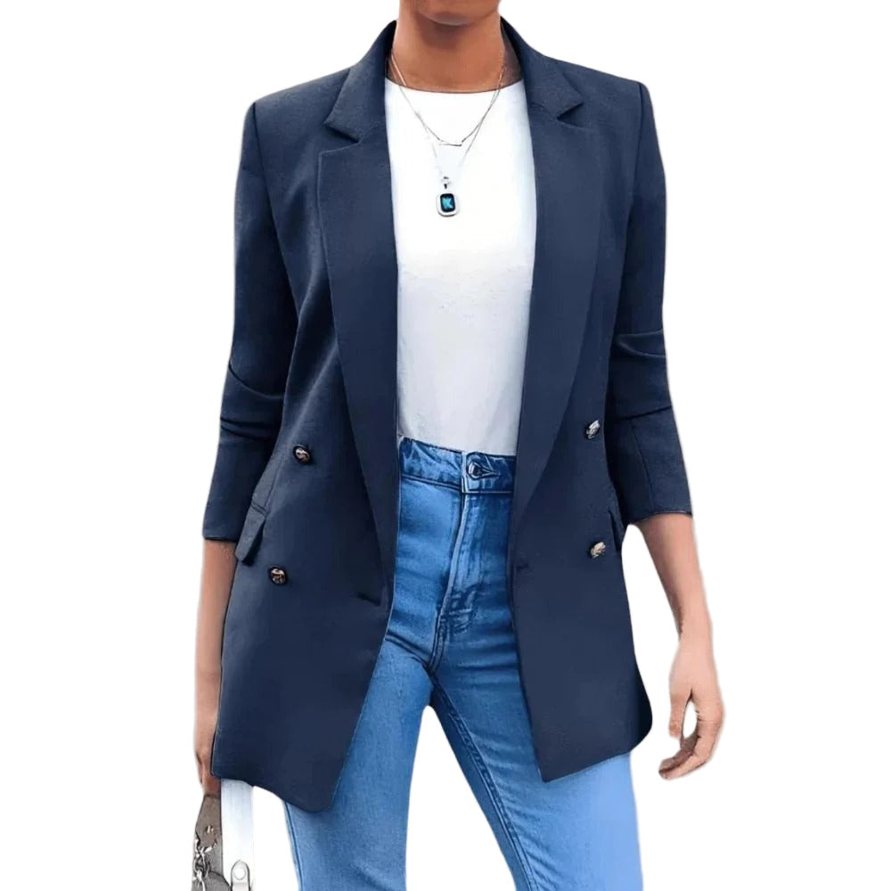 Single-Button Notch-Lapel Blazer - Blue