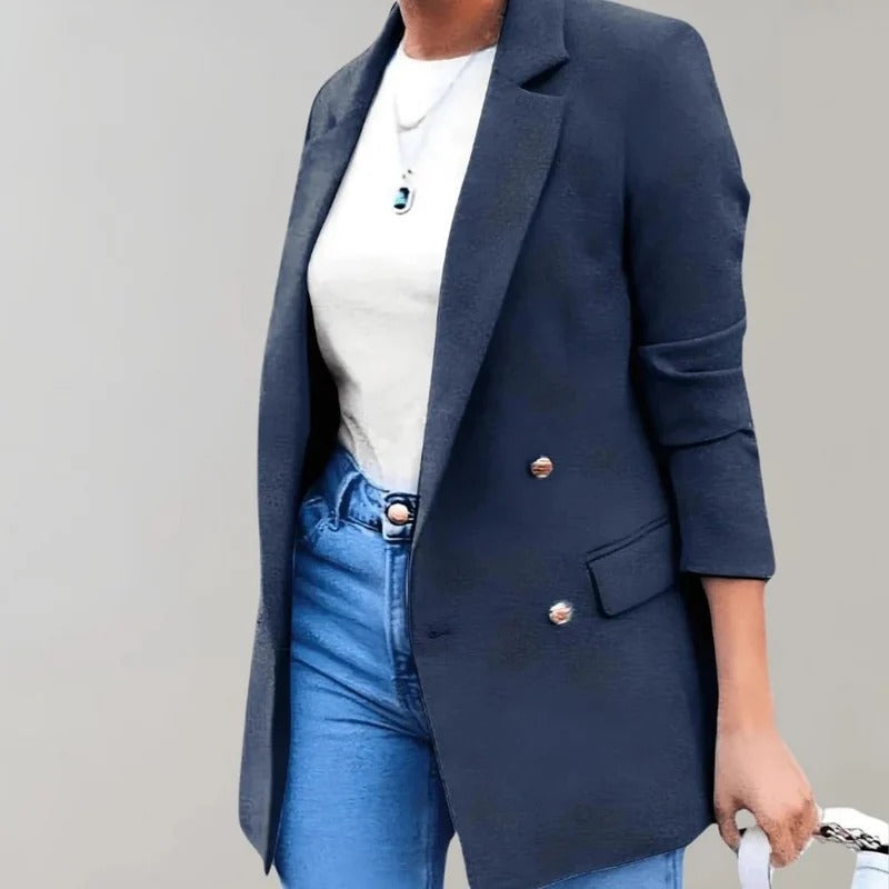 Single-Button Notch-Lapel Blazer - Blue