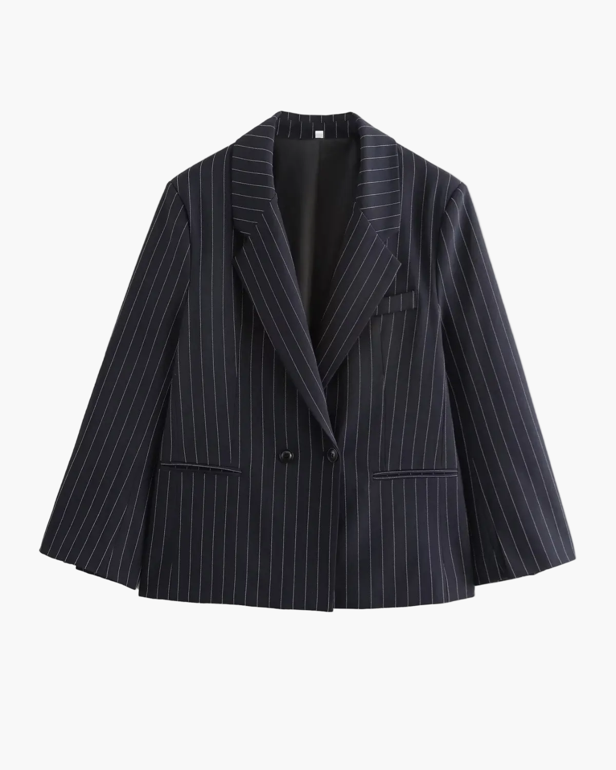 Oversized Pinstripe Double-Breasted Blazer - Black