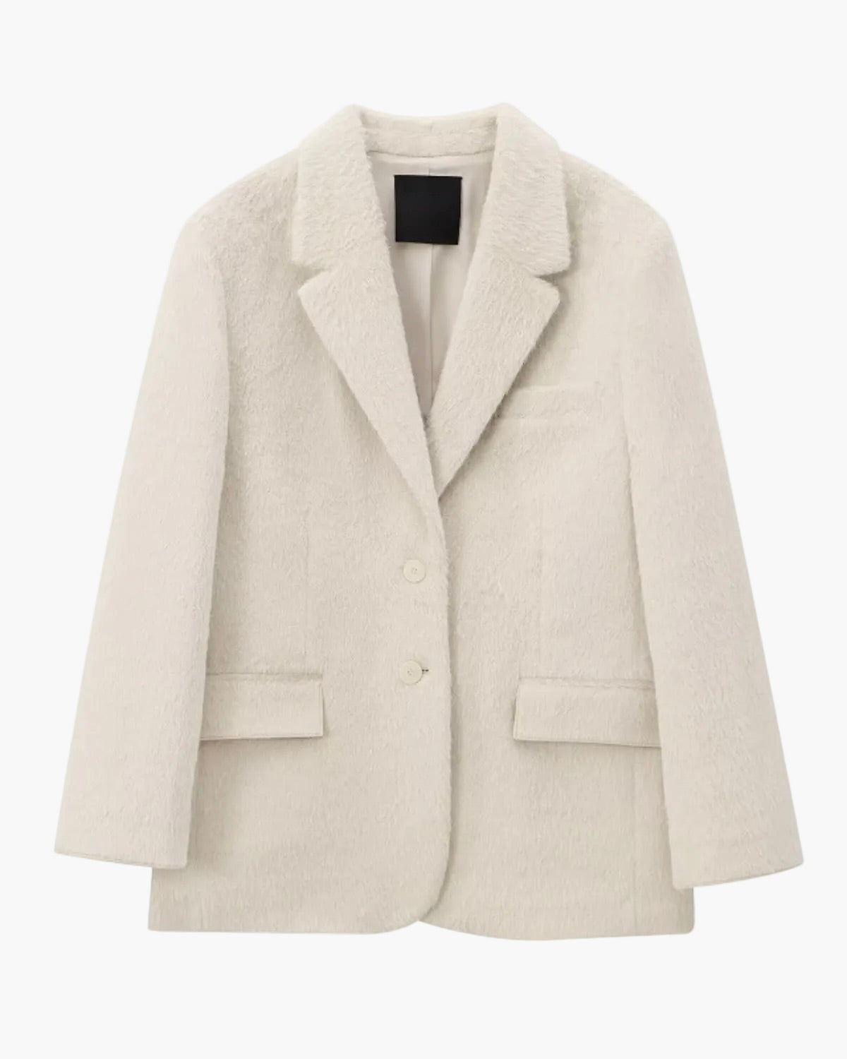 Oversized Faux Fur Blazer with Flap Pockets - Beige