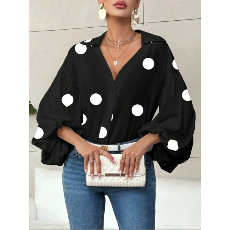 Bluse mit Ballonärmeln und V-Ausschnitt für Damen