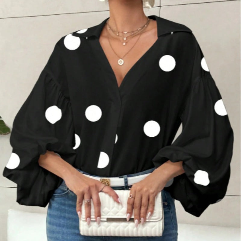 Bluse mit Ballonärmeln und V-Ausschnitt für Damen