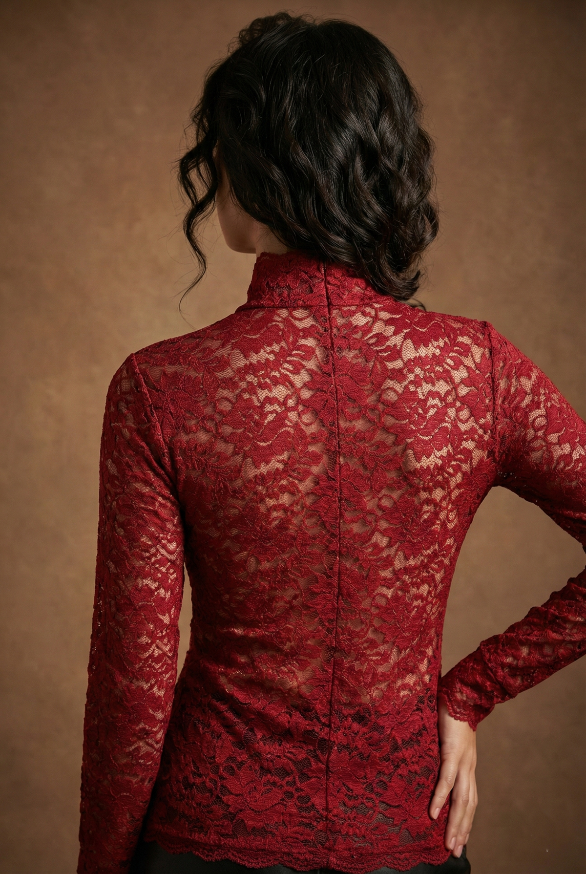 Bluse mit floraler Spitze und hohem Ausschnitt für Damen