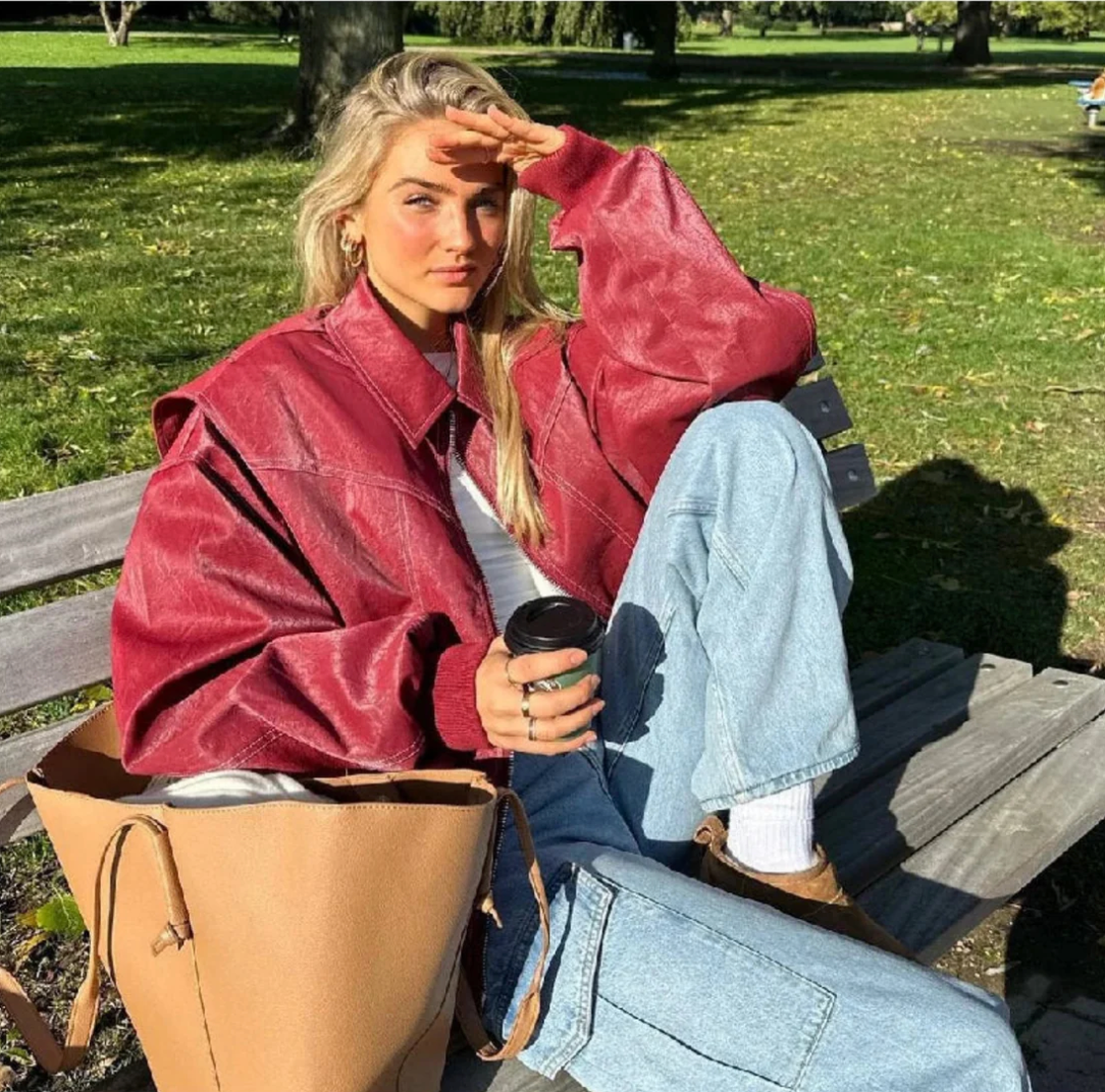 Bomberjacke mit weitem Schnitt und Rippbündchen für Damen
