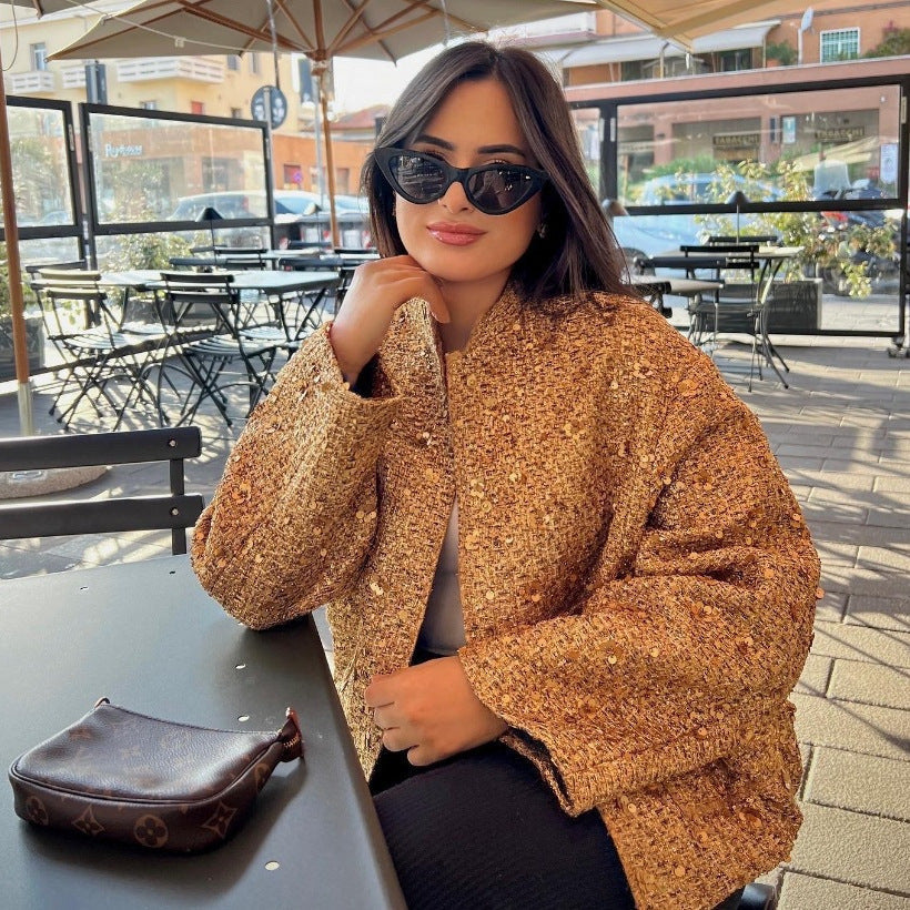 Boucle Jacke mit Stehkragen und Pattentaschen für Damen