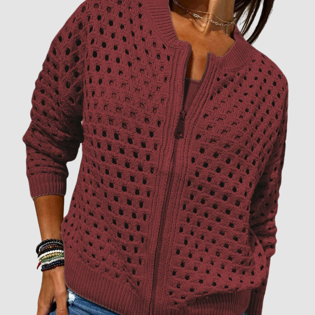Cardigan mit Ajourmuster und Reißverschluss für Damen