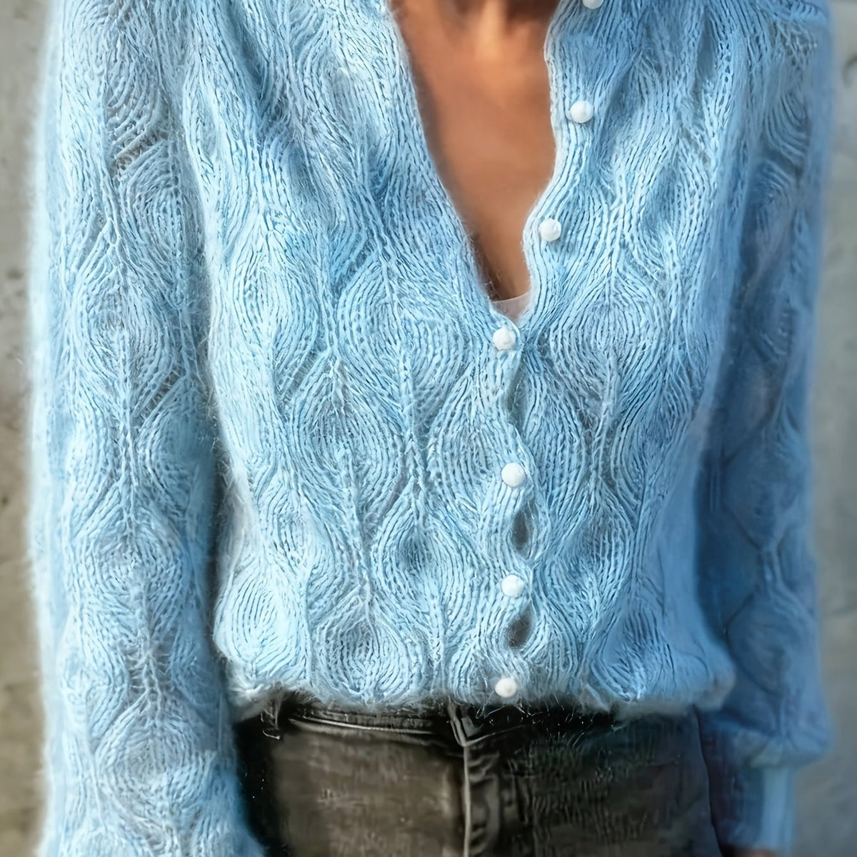 Cardigan mit Wellenmuster und Perlenknöpfen für Damen