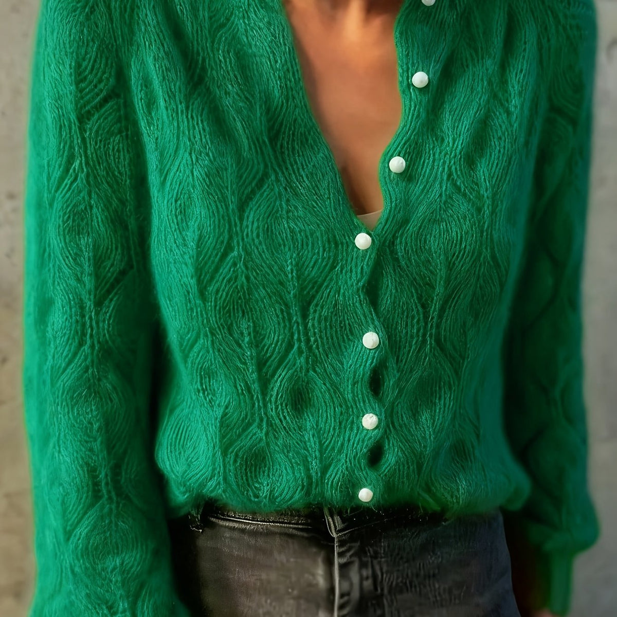 Cardigan mit Wellenmuster und Perlenknöpfen für Damen