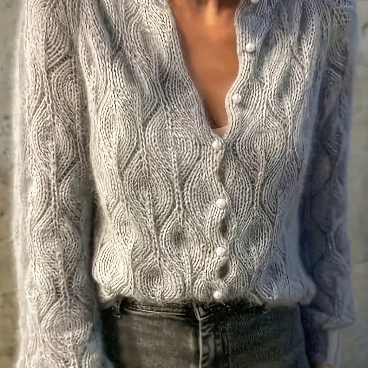 Cardigan mit Wellenmuster und Perlenknöpfen für Damen
