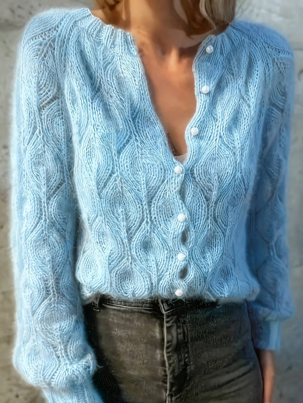 Cardigan mit Wellenmuster und Perlenknöpfen für Damen