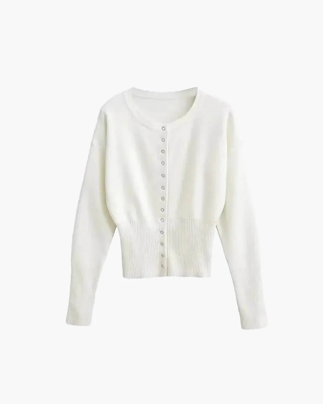Cropped Ribbed Button-Front Cardigan - White