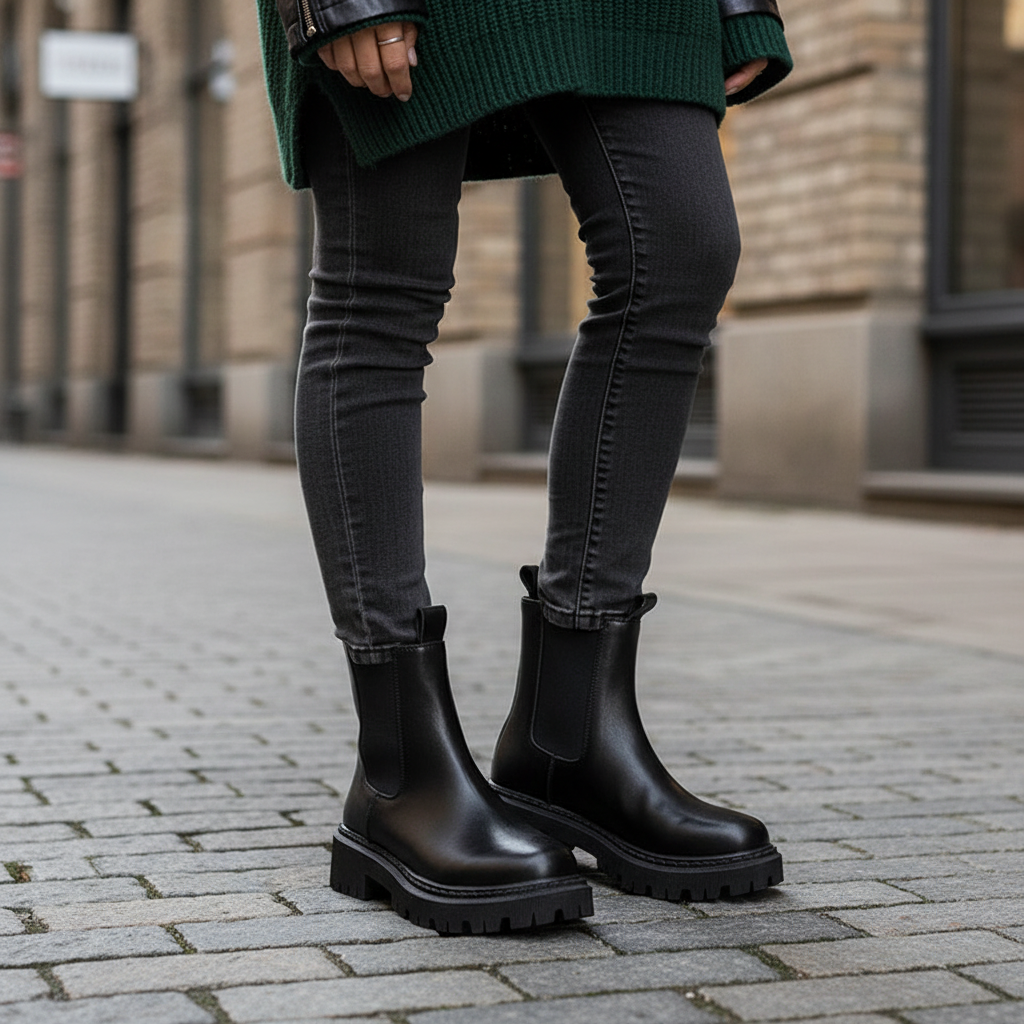 Chelsea Boots mit Profilsohle und runder Spitze für Damen