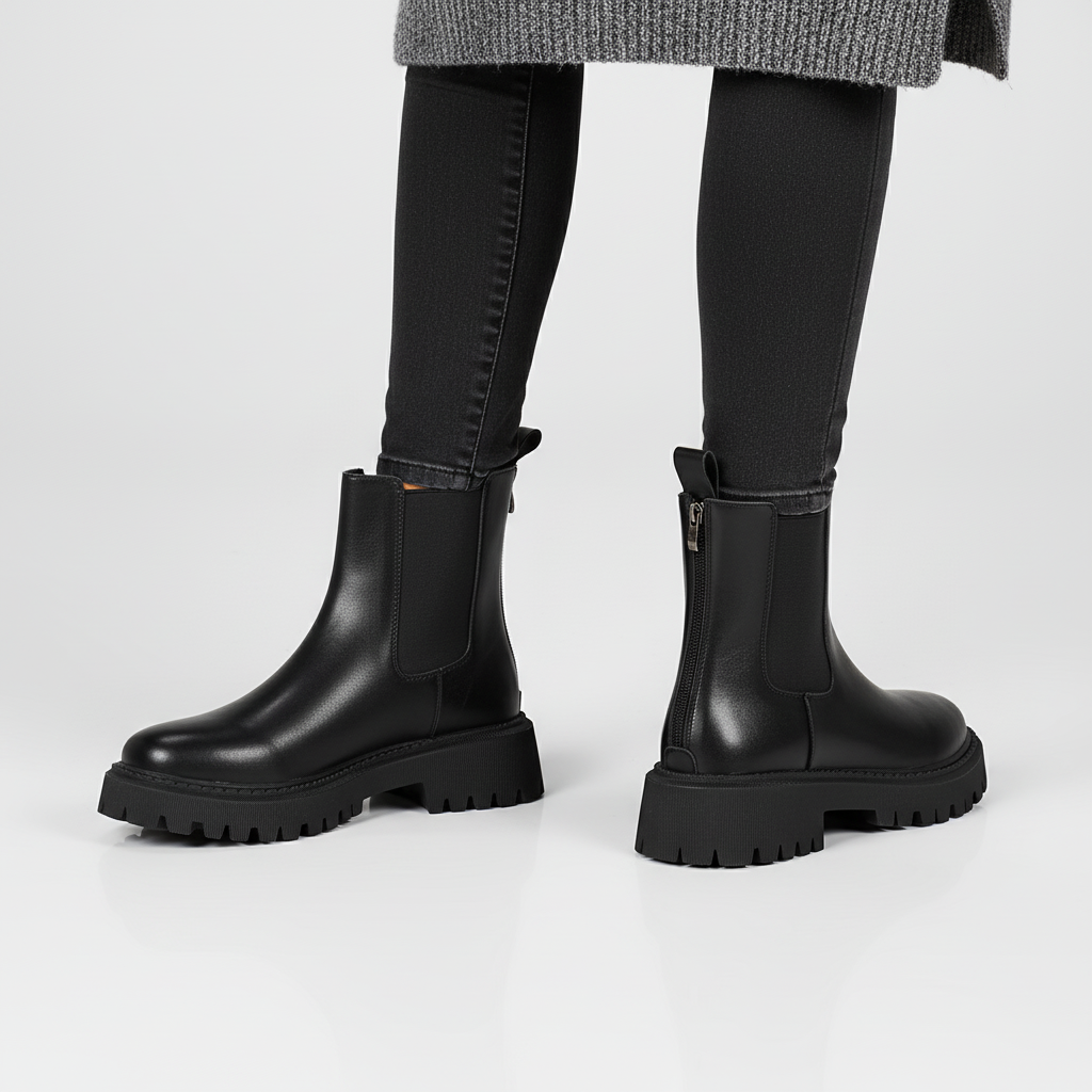 Chelsea Boots mit Profilsohle und runder Spitze für Damen