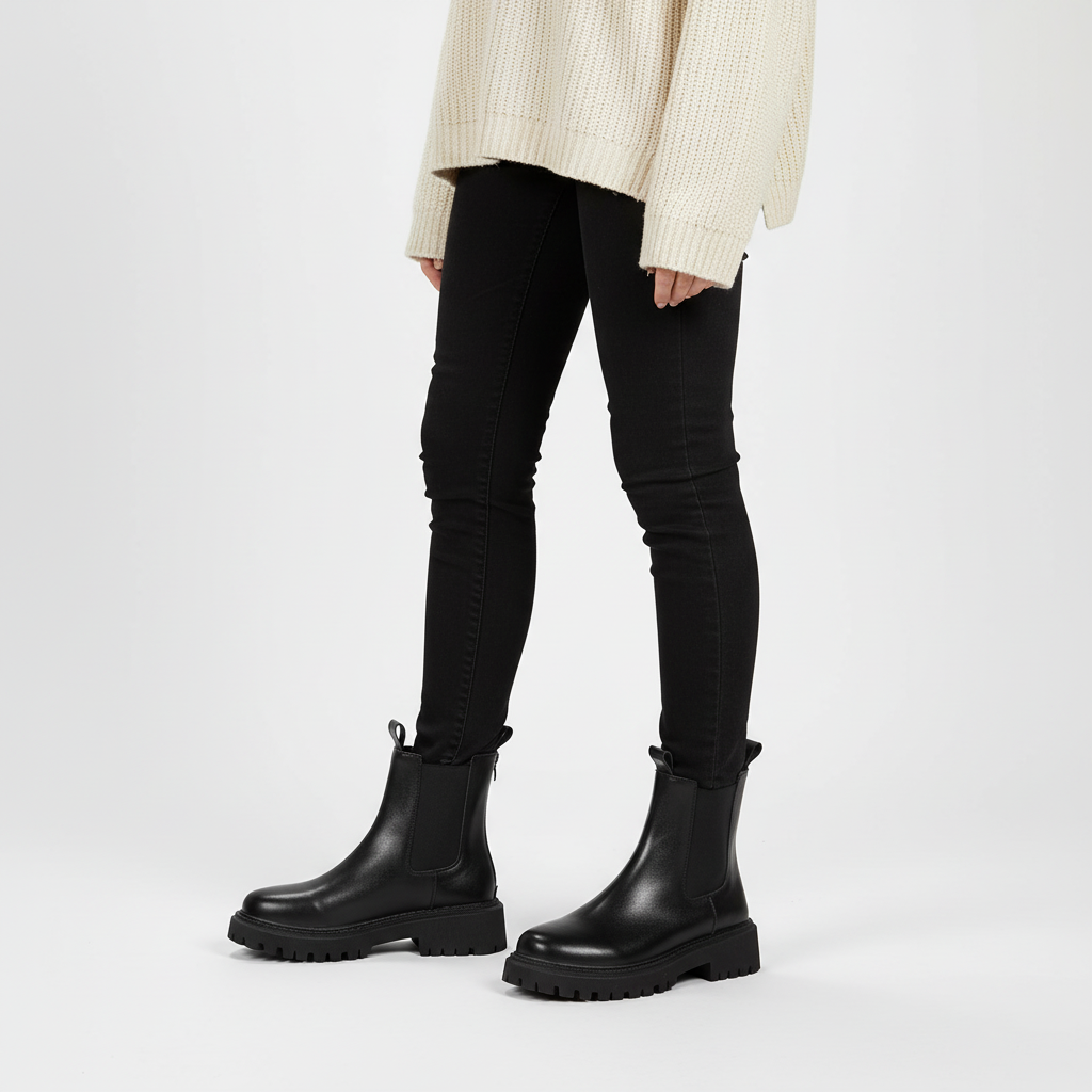 Chelsea Boots mit Profilsohle und runder Spitze für Damen