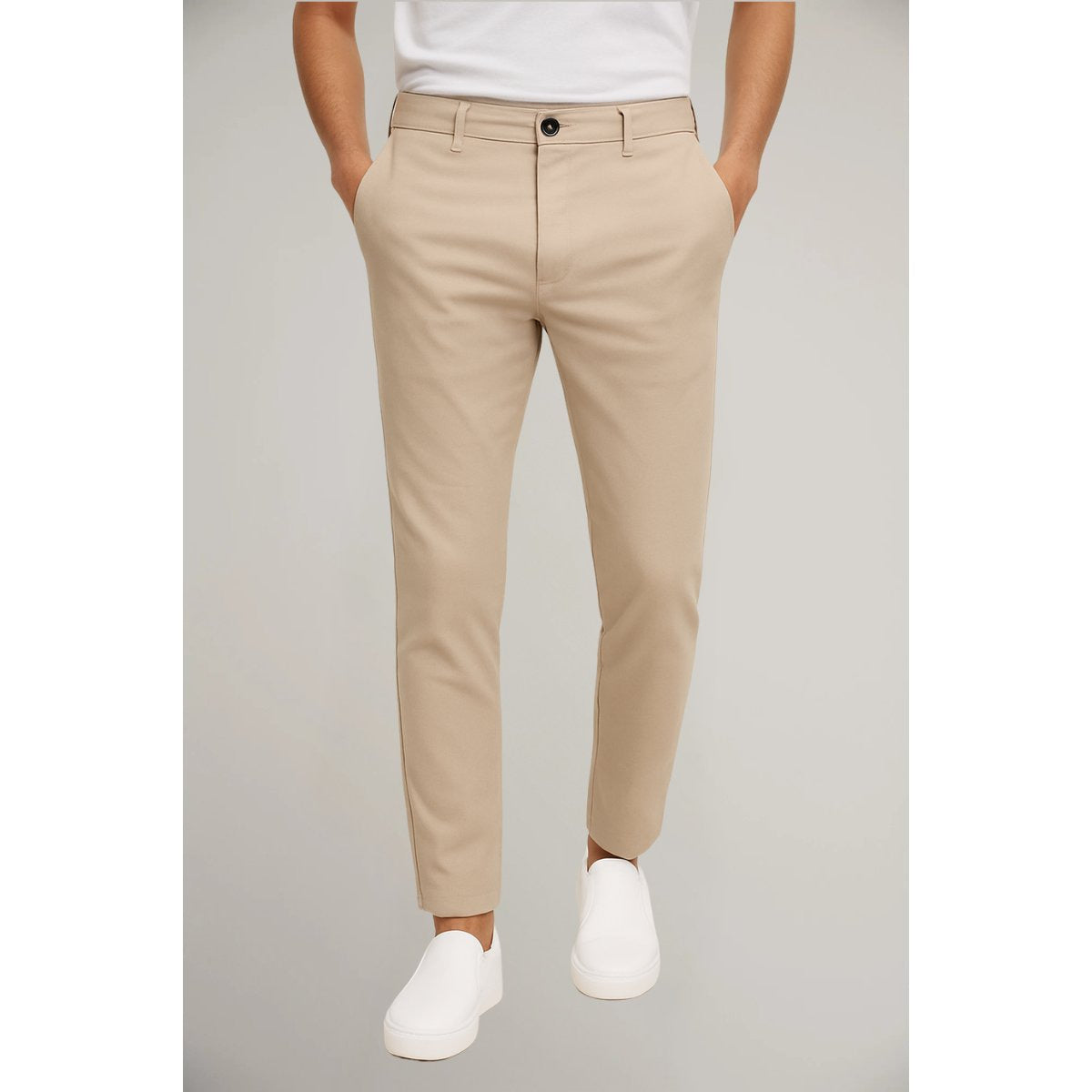 Chino Hose mit schmalem Bein und Seitentaschen für Herren - Hellbraun