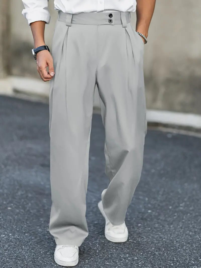 Chino Hose mit weitem Bein und Bundfalten für Herren - Grau
