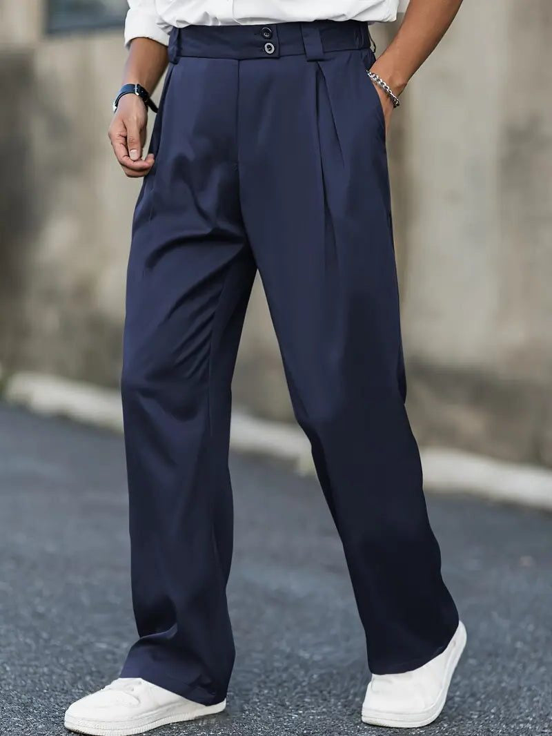Chino Hose mit weitem Bein und Bundfalten für Herren
