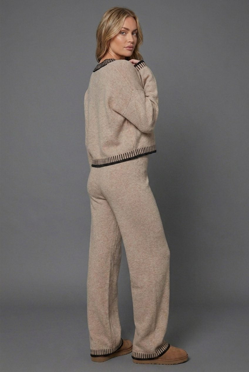 Knitted Cardigan and Wide-Leg Trouser Co-Ord - Khaki