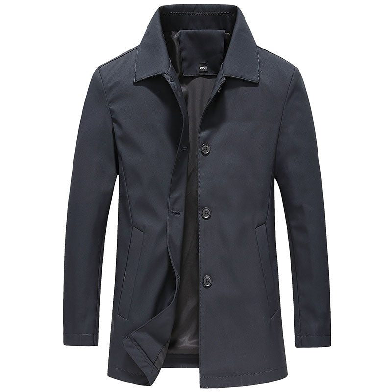 Single-Breasted Car Coat with Point Collar - Navy