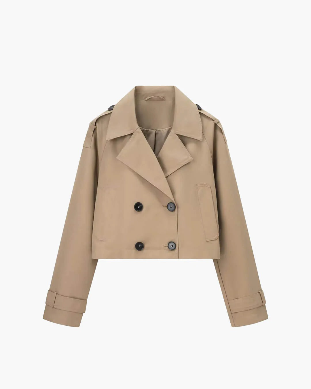 Cropped Trench Jacket with Shoulder Epaulettes - Khaki