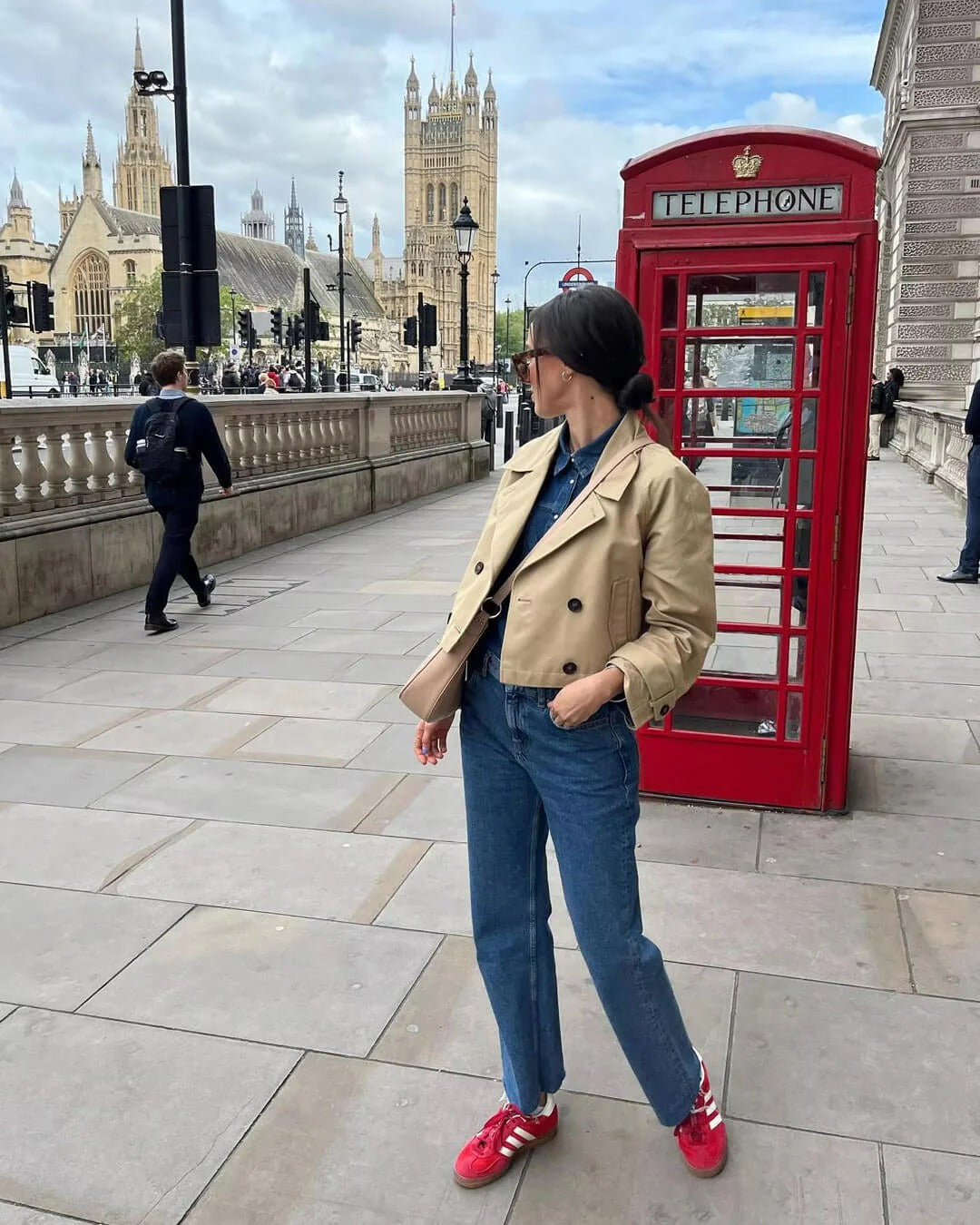 Cropped Trench Jacket with Shoulder Epaulettes - Khaki