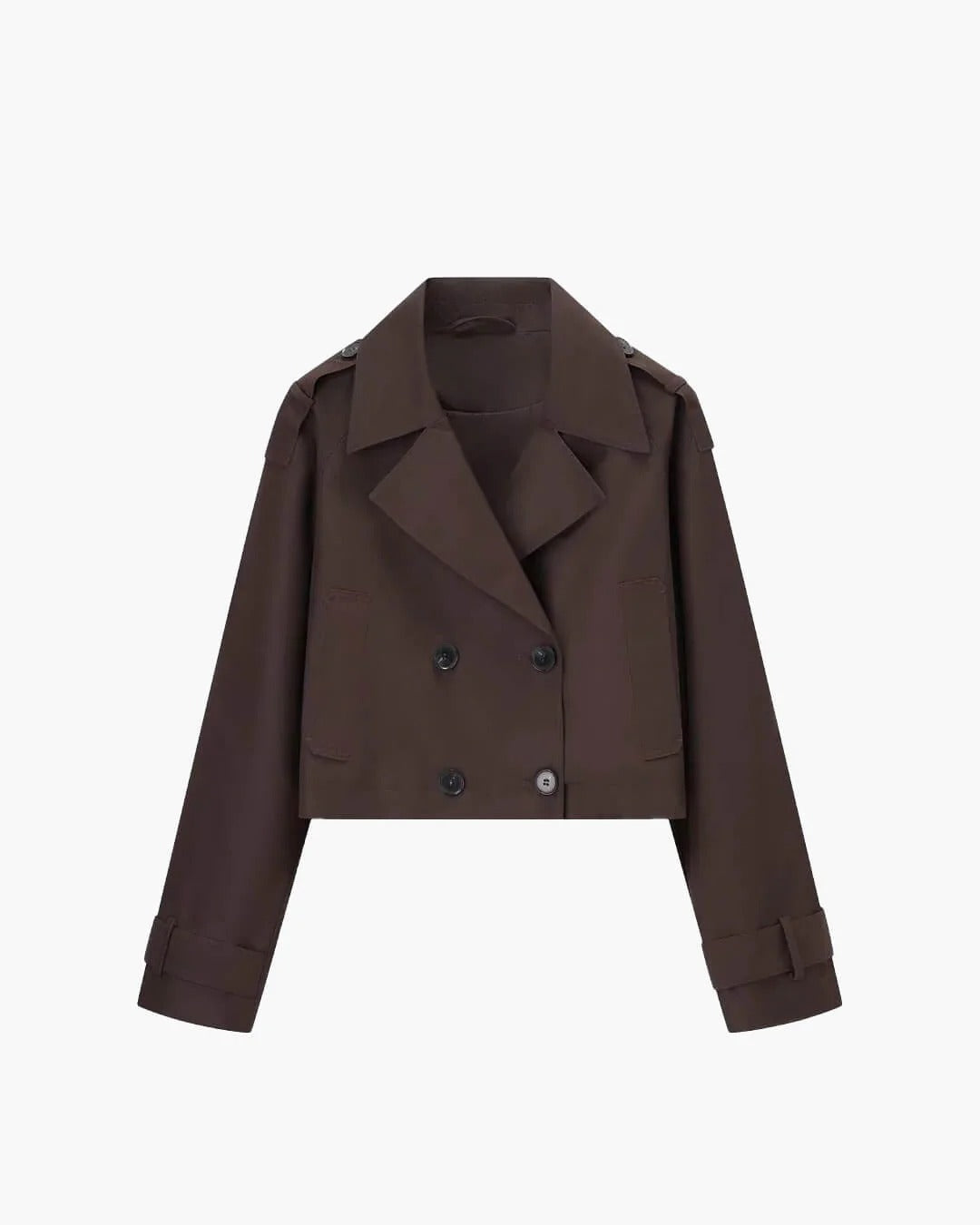 Cropped Trench Jacket with Shoulder Epaulettes - Coffee