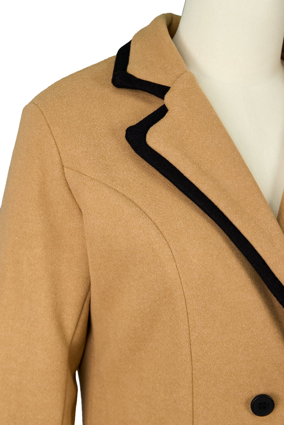 Double-Breasted Coat with Contrast Piping - Camel