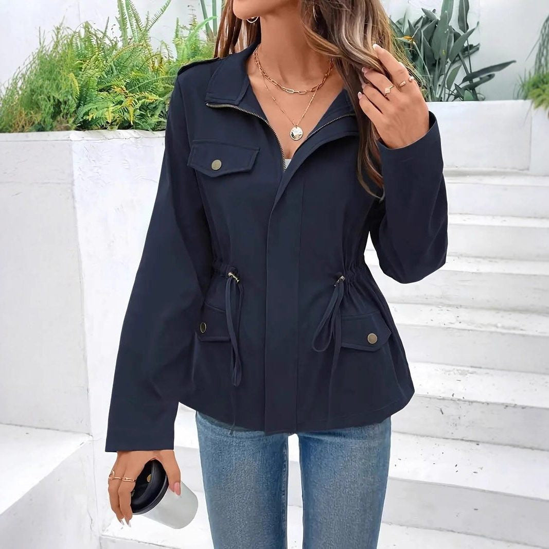 Drawstring-Waist Utility Rain Jacket - Blue