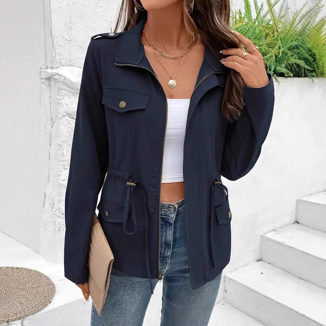 Drawstring-Waist Utility Rain Jacket - Blue