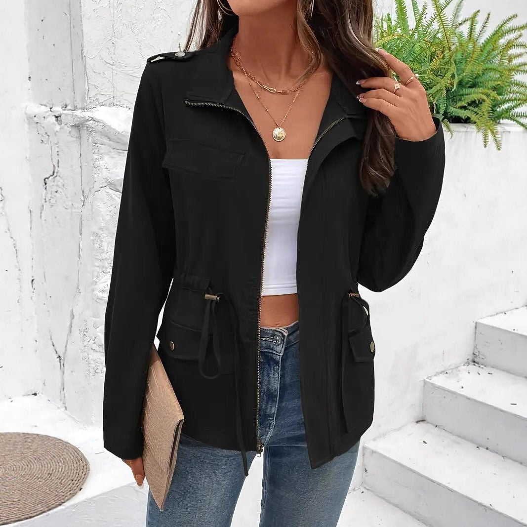 Drawstring-Waist Utility Rain Jacket - Black