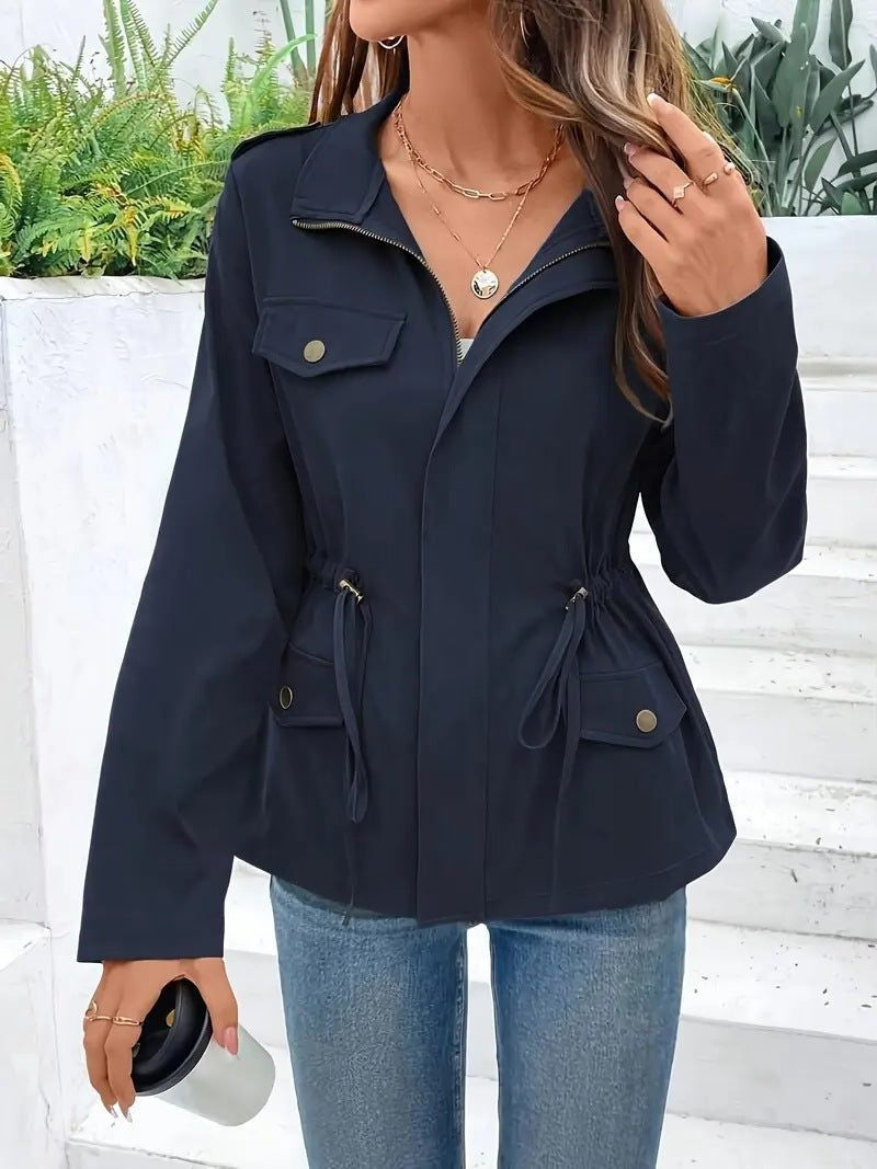 Drawstring-Waist Utility Rain Jacket - Blue