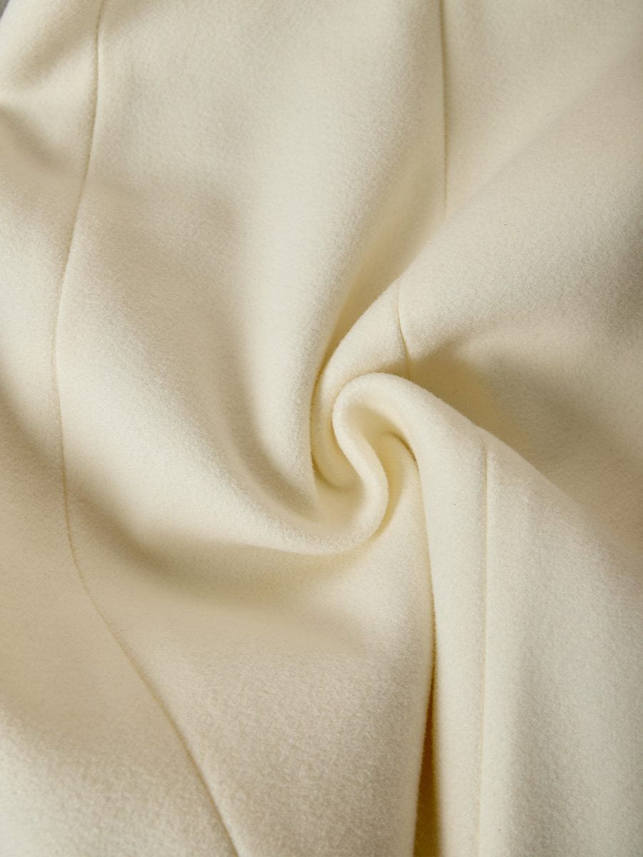 Flared A-Line Coat with Faux Fur Collar and Cuffs - Ivory