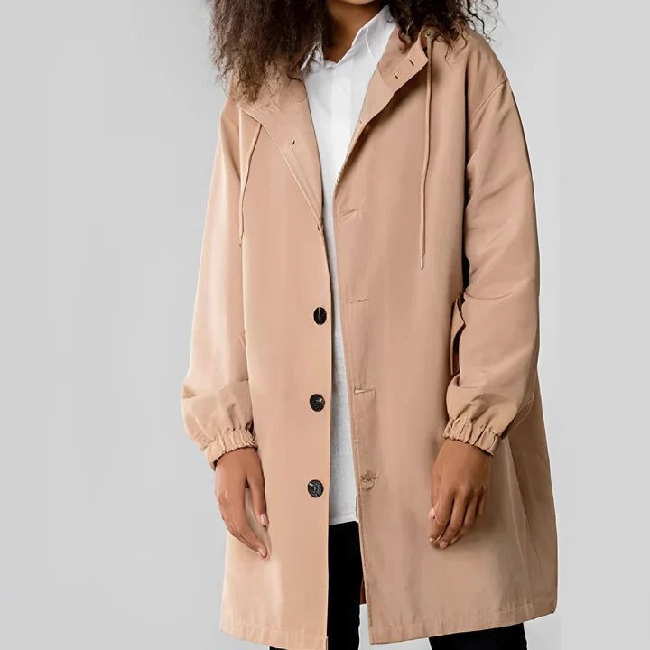 Hooded A-Line Raincoat with Side Pockets - Khaki