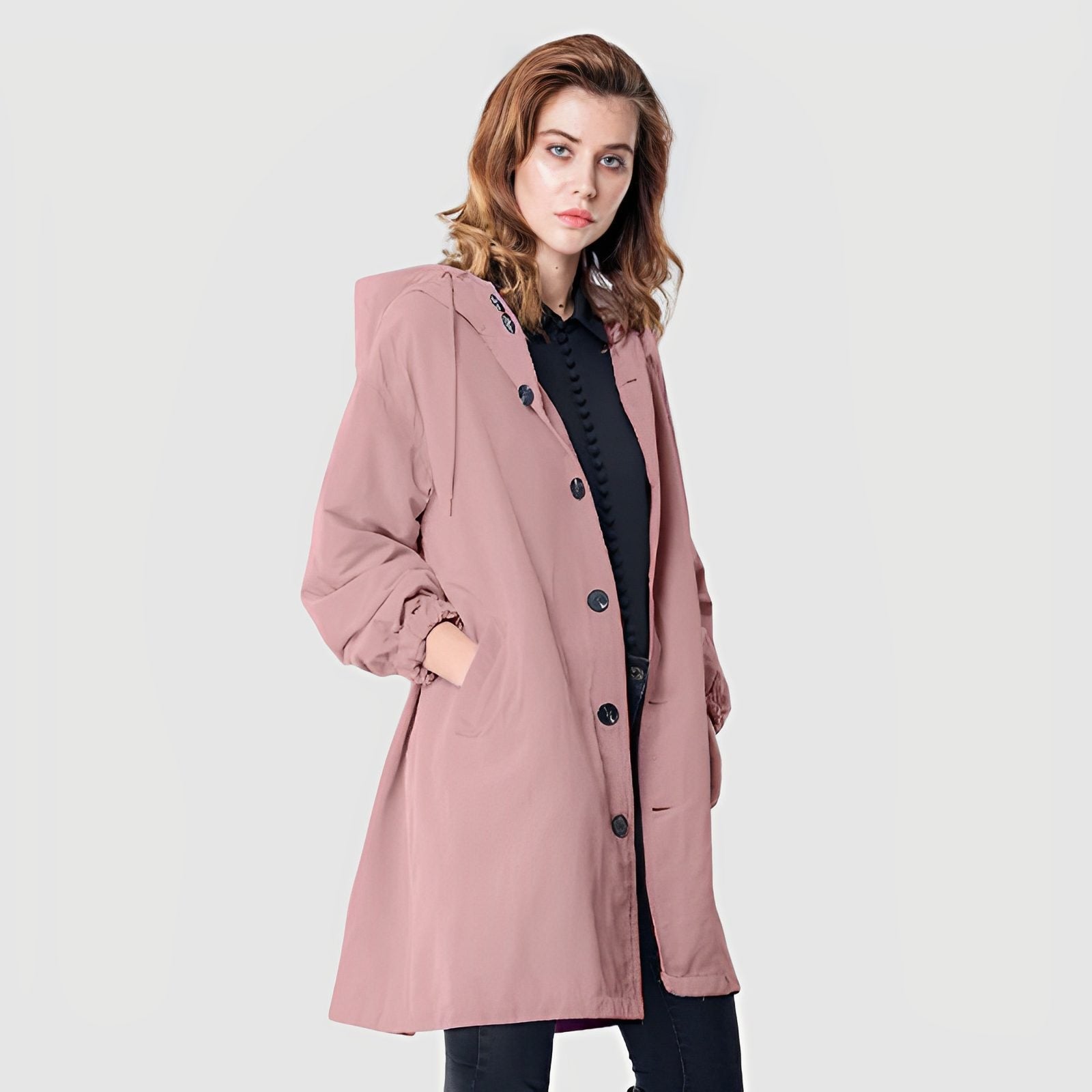 Hooded A-Line Raincoat with Side Pockets - Pink
