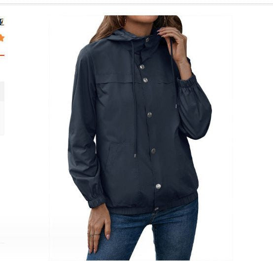 Button-Front Hooded Rain Jacket - Navy